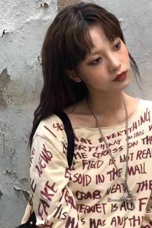 Quick Outfits, Modest Fashion Outfits Ideas Grunge Text Print Top