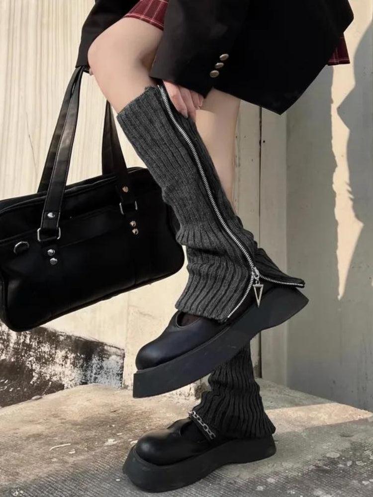 Quick Outfits, Modest Fashion Outfits Ideas Grunge Zip-Up Knitted Leg Warmers Quick Outfits, Modest Fashion Outfits Ideas Grunge Zip-Up Knitted Leg Warmers
