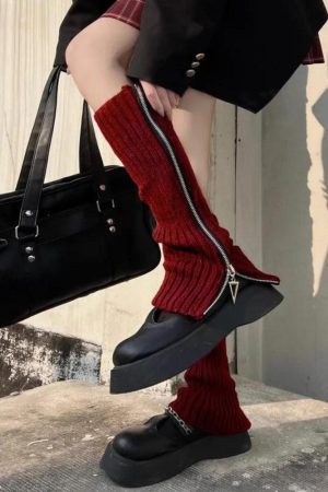 Quick Outfits, Modest Fashion Outfits Ideas Grunge Zip-Up Knitted Leg Warmers