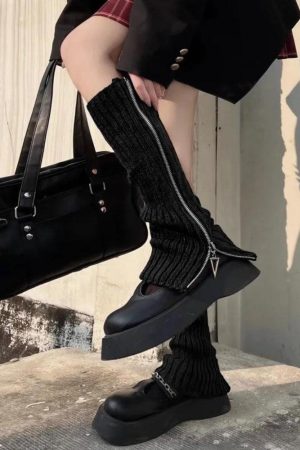 Quick Outfits, Modest Fashion Outfits Ideas Grunge Zip-Up Knitted Leg Warmers