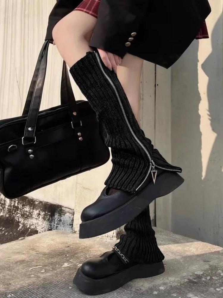 Quick Outfits, Modest Fashion Outfits Ideas Grunge Zip-Up Knitted Leg Warmers Quick Outfits, Modest Fashion Outfits Ideas Grunge Zip-Up Knitted Leg Warmers