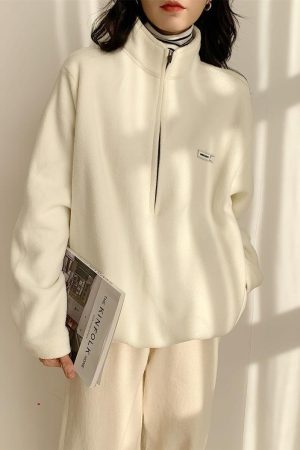 Quick Outfits, Modest Fashion Outfits Ideas Half Zipper Fleece Sweatshirt
