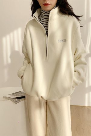 Quick Outfits, Modest Fashion Outfits Ideas Half Zipper Fleece Sweatshirt
