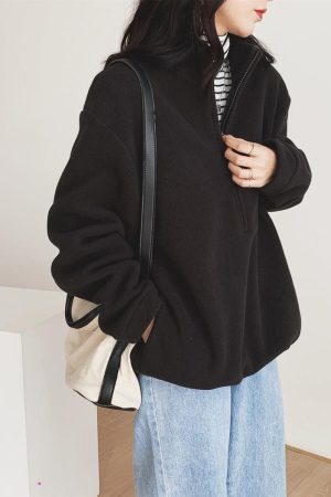 Quick Outfits, Modest Fashion Outfits Ideas Half Zipper Fleece Sweatshirt