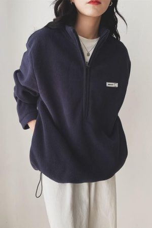 Quick Outfits, Modest Fashion Outfits Ideas Half Zipper Fleece Sweatshirt