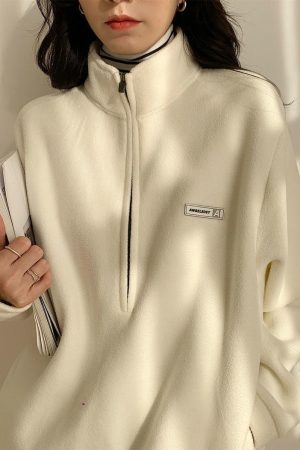 Quick Outfits, Modest Fashion Outfits Ideas Half Zipper Fleece Sweatshirt