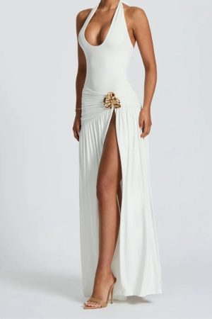 Quick Outfits, Modest Fashion Outfits Ideas Halter Bodysuit & Maxi Skirt Two Piece Set