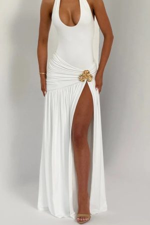 Quick Outfits, Modest Fashion Outfits Ideas Halter Bodysuit & Maxi Skirt Two Piece Set