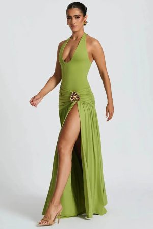 Quick Outfits, Modest Fashion Outfits Ideas Halter Bodysuit & Maxi Skirt Two Piece Set