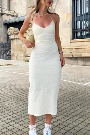 Quick Outfits, Modest Fashion Outfits Ideas Halter Neck Backless Split Midi Dress