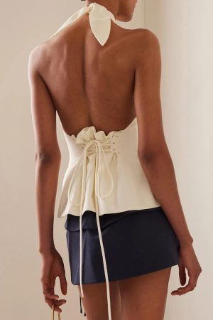 Quick Outfits, Modest Fashion Outfits Ideas Halter Neck Lace Up Ruched Top