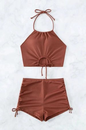 Quick Outfits, Modest Fashion Outfits Ideas Halter Top & Swim Shorts Bikini Set