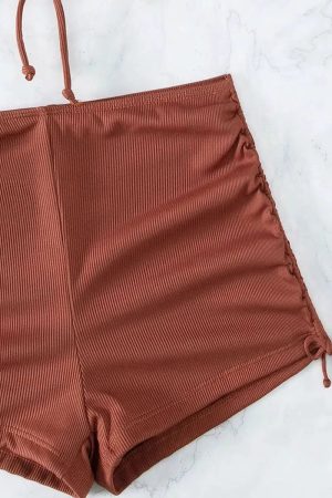 Quick Outfits, Modest Fashion Outfits Ideas Halter Top & Swim Shorts Bikini Set