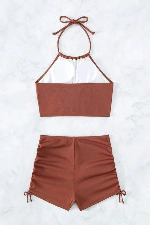 Quick Outfits, Modest Fashion Outfits Ideas Halter Top & Swim Shorts Bikini Set