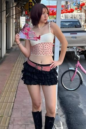 Quick Outfits, Modest Fashion Outfits Ideas Heart Knitted Sheer Crop Top