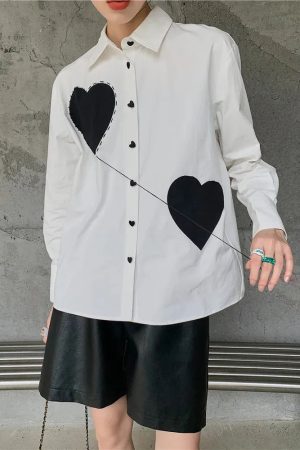 Quick Outfits, Modest Fashion Outfits Ideas Heart Patch Button-Up Shirt