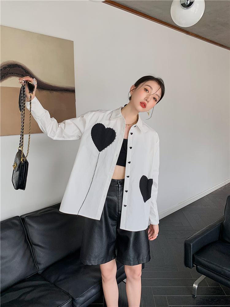 Quick Outfits, Modest Fashion Outfits Ideas Heart Patch Button-Up Shirt Quick Outfits, Modest Fashion Outfits Ideas Heart Patch Button-Up Shirt