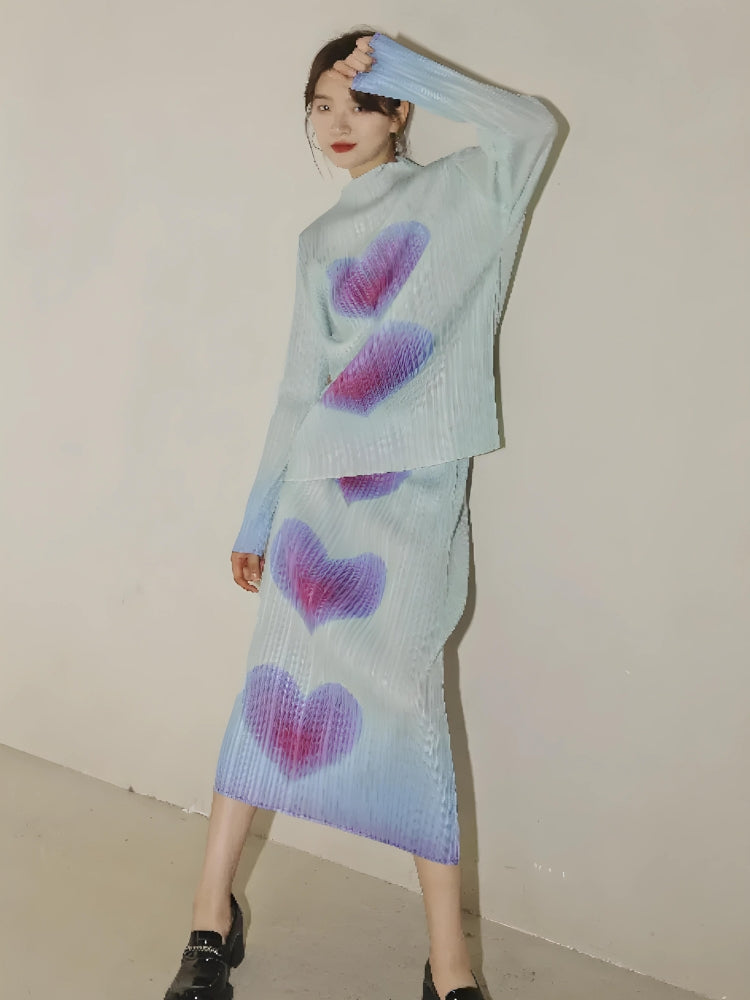 Quick Outfits, Modest Fashion Outfits Ideas Heart Pleated Top & Midi Skirt Two Piece Set Quick Outfits, Modest Fashion Outfits Ideas Heart Pleated Top & Midi Skirt Two Piece Set