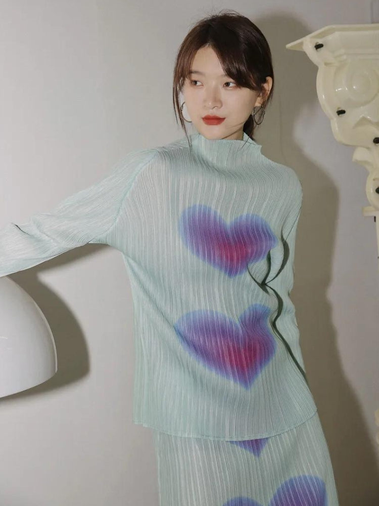 Quick Outfits, Modest Fashion Outfits Ideas Heart Pleated Top & Midi Skirt Two Piece Set Quick Outfits, Modest Fashion Outfits Ideas Heart Pleated Top & Midi Skirt Two Piece Set