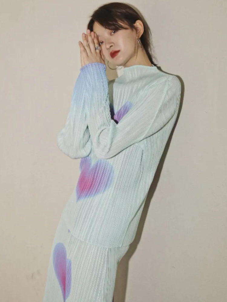 Quick Outfits, Modest Fashion Outfits Ideas Heart Pleated Top & Midi Skirt Two Piece Set Quick Outfits, Modest Fashion Outfits Ideas Heart Pleated Top & Midi Skirt Two Piece Set