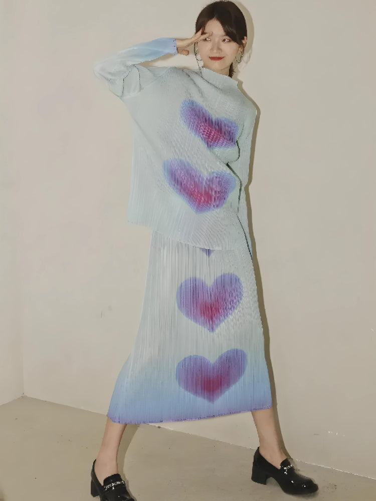 Quick Outfits, Modest Fashion Outfits Ideas Heart Pleated Top & Midi Skirt Two Piece Set Quick Outfits, Modest Fashion Outfits Ideas Heart Pleated Top & Midi Skirt Two Piece Set