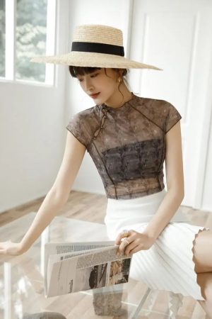 Quick Outfits, Modest Fashion Outfits Ideas High Neck Mesh Top