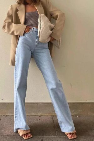 Quick Outfits, Modest Fashion Outfits Ideas High Waist Casual Washed Jeans
