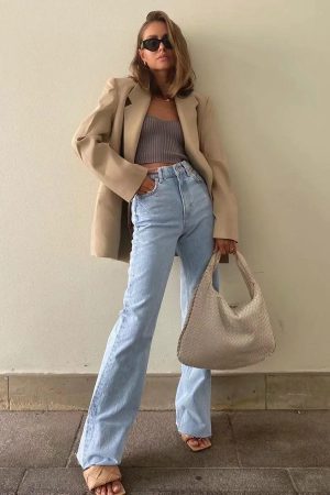 Quick Outfits, Modest Fashion Outfits Ideas High Waist Casual Washed Jeans