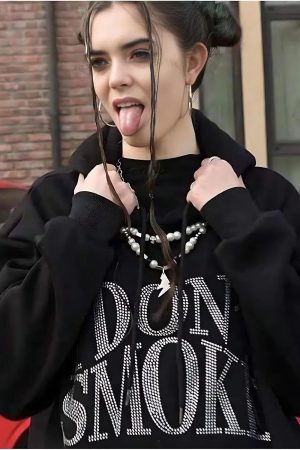 Quick Outfits, Modest Fashion Outfits Ideas I Don't Smoke Rhinestone Hoodie