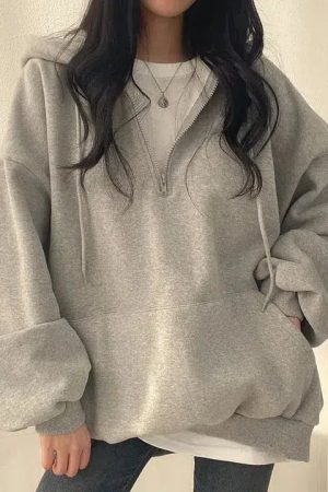 Quick Outfits, Modest Fashion Outfits Ideas Indie Oversized Zip Up Hoodie