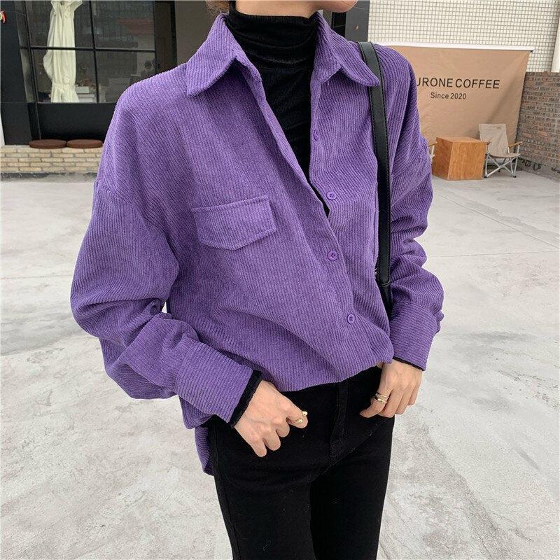 Quick Outfits, Modest Fashion Outfits Ideas Indie Purple Corduroy Casual Shirt Quick Outfits, Modest Fashion Outfits Ideas Indie Purple Corduroy Casual Shirt