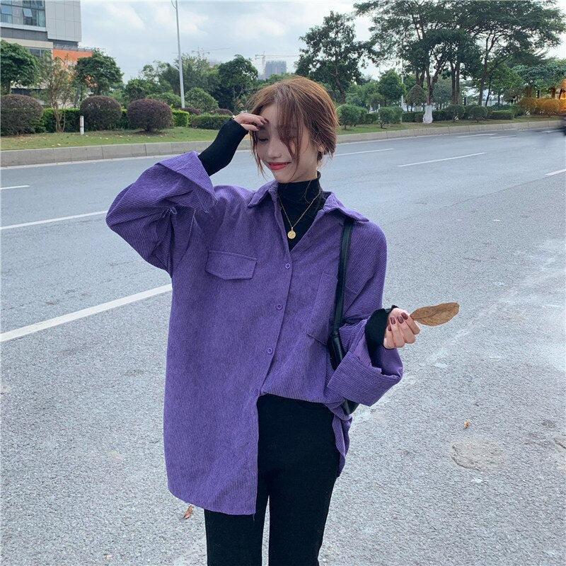 Quick Outfits, Modest Fashion Outfits Ideas Indie Purple Corduroy Casual Shirt Quick Outfits, Modest Fashion Outfits Ideas Indie Purple Corduroy Casual Shirt