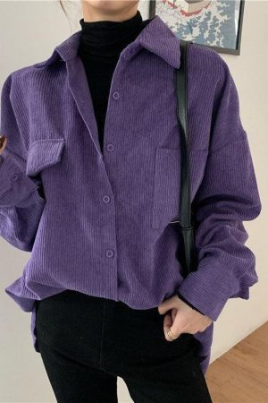 Quick Outfits, Modest Fashion Outfits Ideas Indie Purple Corduroy Casual Shirt