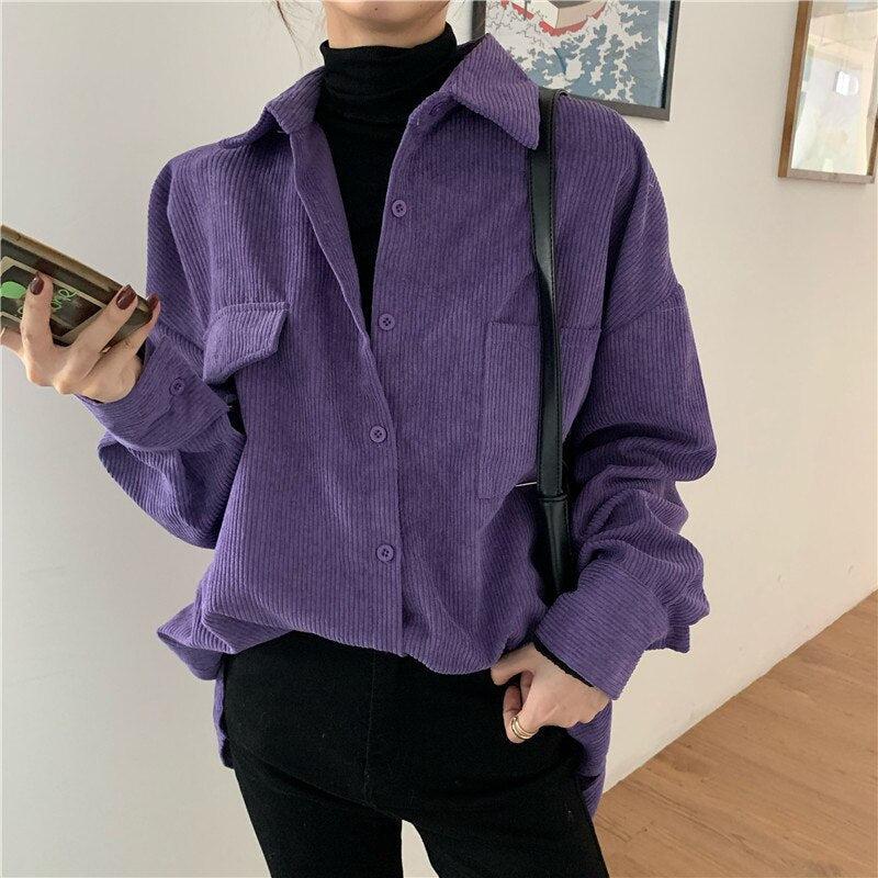 Quick Outfits, Modest Fashion Outfits Ideas Indie Purple Corduroy Casual Shirt Quick Outfits, Modest Fashion Outfits Ideas Indie Purple Corduroy Casual Shirt