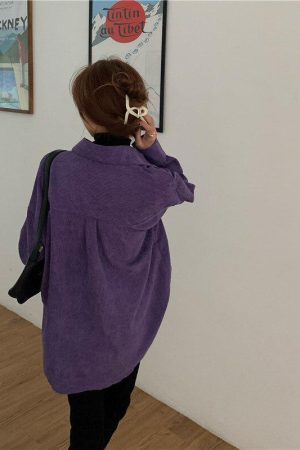 Quick Outfits, Modest Fashion Outfits Ideas Indie Purple Corduroy Casual Shirt