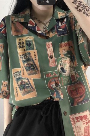 Quick Outfits, Modest Fashion Outfits Ideas Japanese Figure Print Shirt