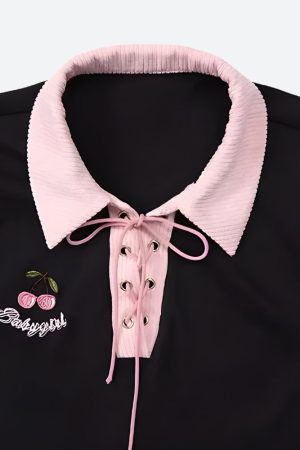 Quick Outfits, Modest Fashion Outfits Ideas Kawaii Cherry Cut Out Mini Polo Dress