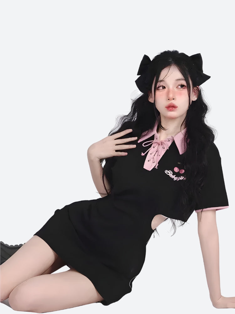 Quick Outfits, Modest Fashion Outfits Ideas Kawaii Cherry Cut Out Mini Polo Dress Quick Outfits, Modest Fashion Outfits Ideas Kawaii Cherry Cut Out Mini Polo Dress