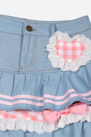 Quick Outfits, Modest Fashion Outfits Ideas Kawaii Layered Denim Mini Skirt