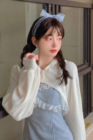 Quick Outfits, Modest Fashion Outfits Ideas Kawaii Mini Dress & Crop Cardigan Two Piece Set