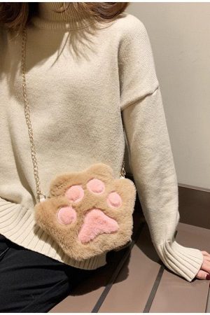 Quick Outfits, Modest Fashion Outfits Ideas Kawaii Plush Paw Crossbody Bag