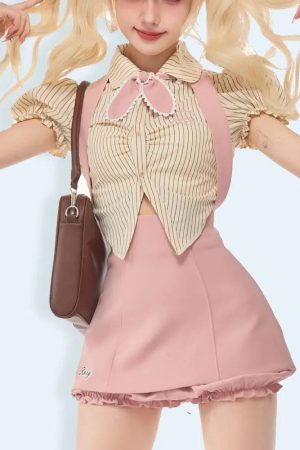 Quick Outfits, Modest Fashion Outfits Ideas Kawaii Shirt & Skort Two Piece Set