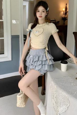 Quick Outfits, Modest Fashion Outfits Ideas Kawaii Top & Ruffled Mini Skirt Two Piece Set