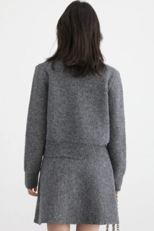 Quick Outfits, Modest Fashion Outfits Ideas Knitted Button-Up Cardigan & Mini Skirt Two Piece Set