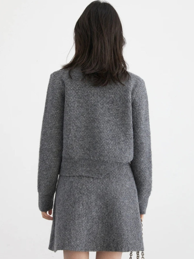 Quick Outfits, Modest Fashion Outfits Ideas Knitted Button-Up Cardigan & Mini Skirt Two Piece Set Quick Outfits, Modest Fashion Outfits Ideas Knitted Button-Up Cardigan & Mini Skirt Two Piece Set