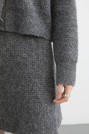 Quick Outfits, Modest Fashion Outfits Ideas Knitted Button-Up Cardigan & Mini Skirt Two Piece Set