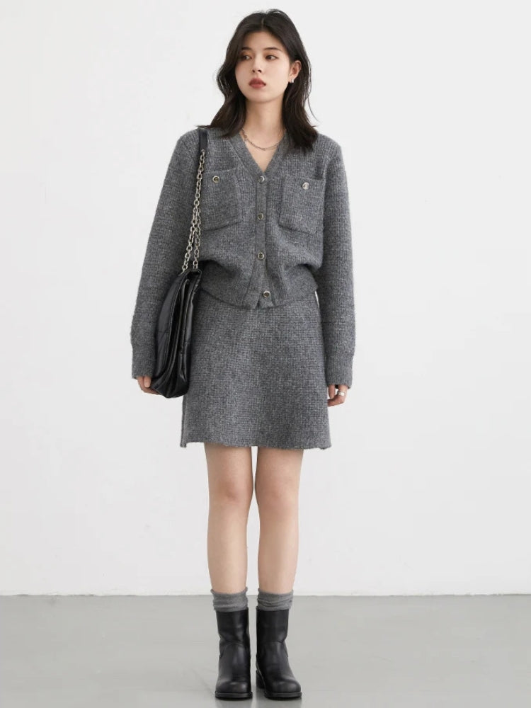 Quick Outfits, Modest Fashion Outfits Ideas Knitted Button-Up Cardigan & Mini Skirt Two Piece Set Quick Outfits, Modest Fashion Outfits Ideas Knitted Button-Up Cardigan & Mini Skirt Two Piece Set