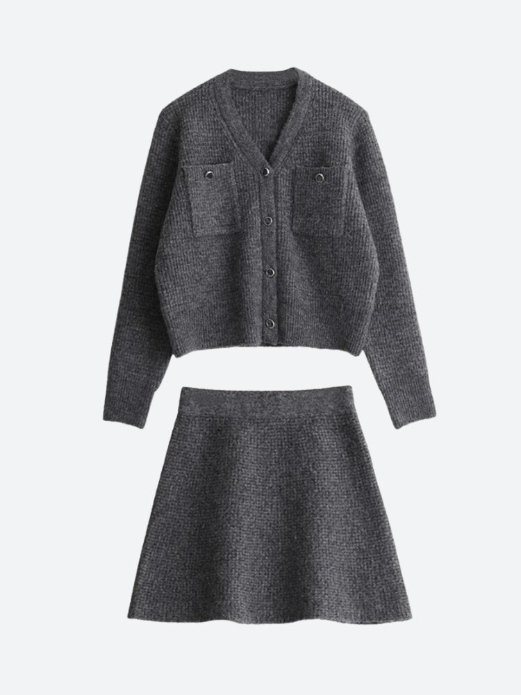 Quick Outfits, Modest Fashion Outfits Ideas Knitted Button-Up Cardigan & Mini Skirt Two Piece Set Quick Outfits, Modest Fashion Outfits Ideas Knitted Button-Up Cardigan & Mini Skirt Two Piece Set