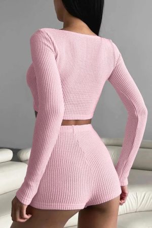 Quick Outfits, Modest Fashion Outfits Ideas Knitted Crop Top & Shorts Two Piece Set