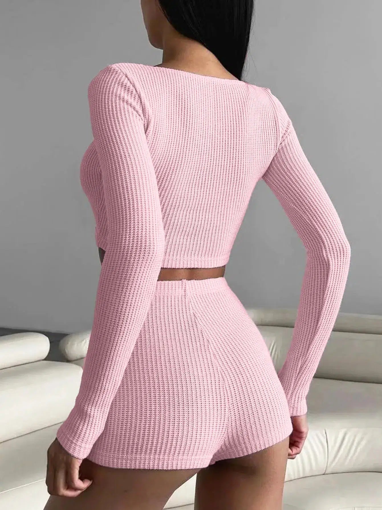 Quick Outfits, Modest Fashion Outfits Ideas Knitted Crop Top & Shorts Two Piece Set Quick Outfits, Modest Fashion Outfits Ideas Knitted Crop Top & Shorts Two Piece Set